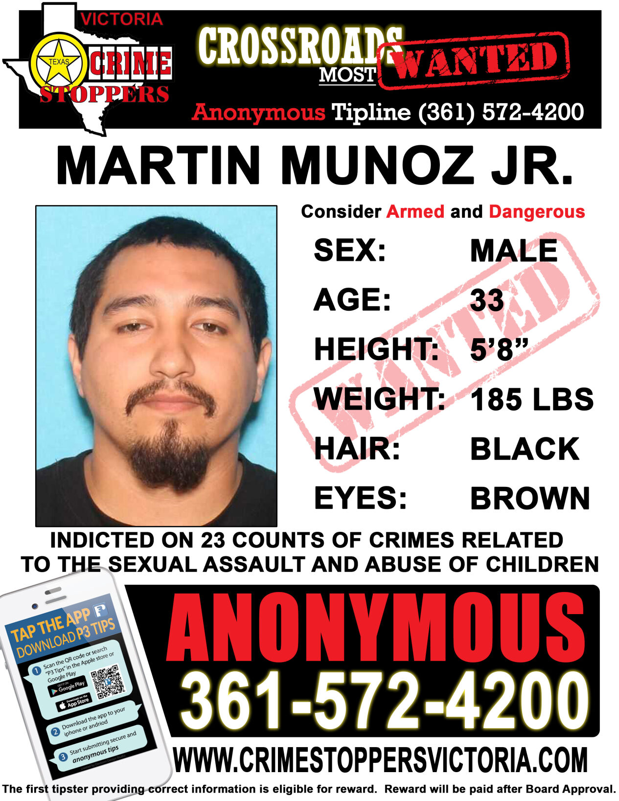 Victoria Crime Stoppers is seeking information regarding the location of Martin Munoz, Jr.